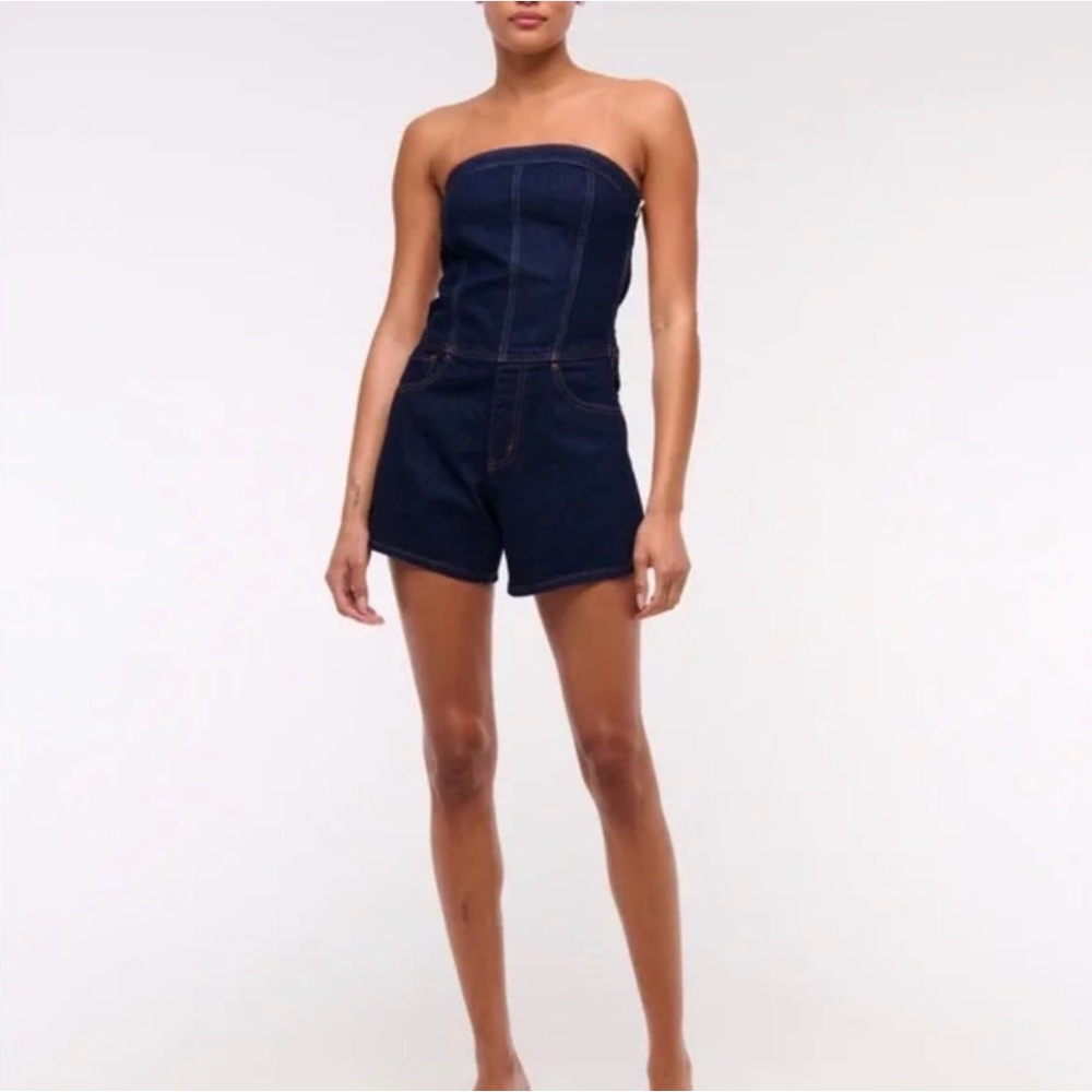 Abercrombie & Fitch Navy Strapless Dark Blue Denim Romper